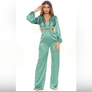 Fashion Nova Ruffle Satin Jumpsuit